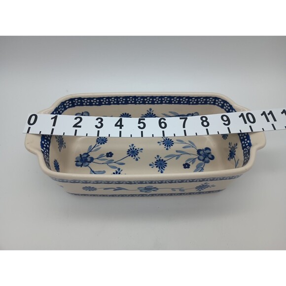 BOLESLAWIEC Polish Pottery Stoneware Loaf Pan Cobalt Blue Floral - Picture 3 of 6